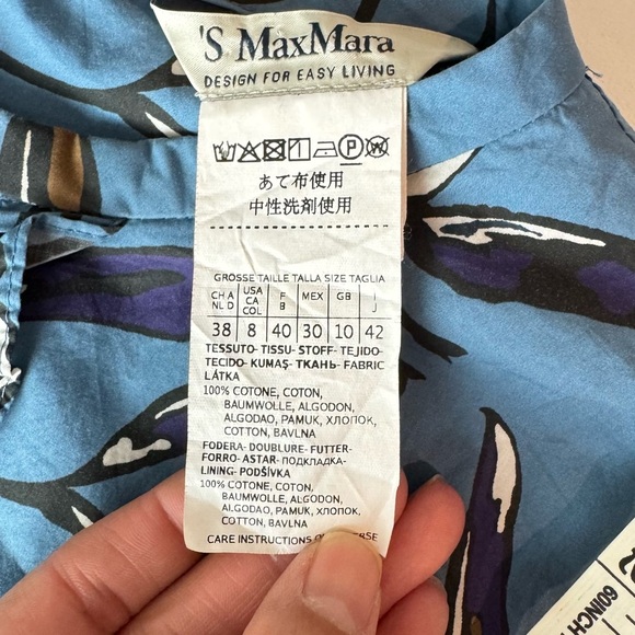 Max Mara‎ Printed Nola Dress Light Blue Floral Print Ruffle Shift Dress Sz 8 - Picture 8 of 8